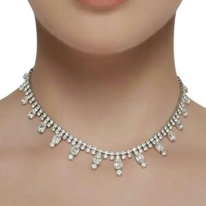 Vintage Gorgeous Clear Rhinestone Necklace – Silver Tone Art Deco Style